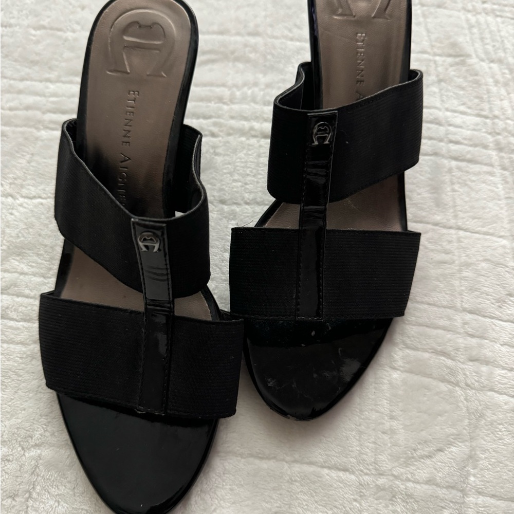 Etienne Aigner Black Slide Sandals